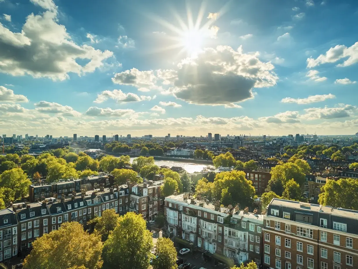 Stunning view across a city in the UK from a top floor flat