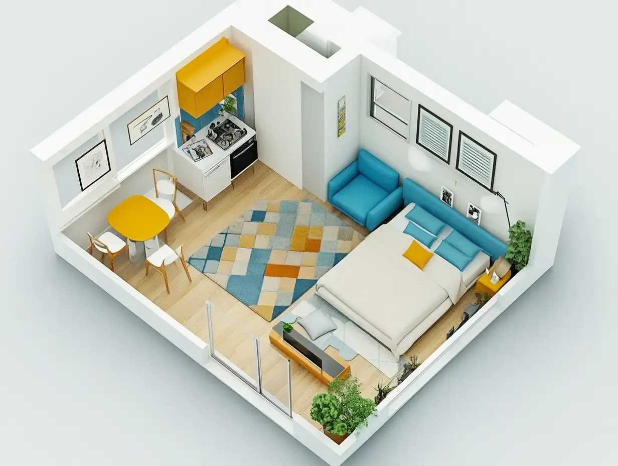 Floorplan of a small studio flat