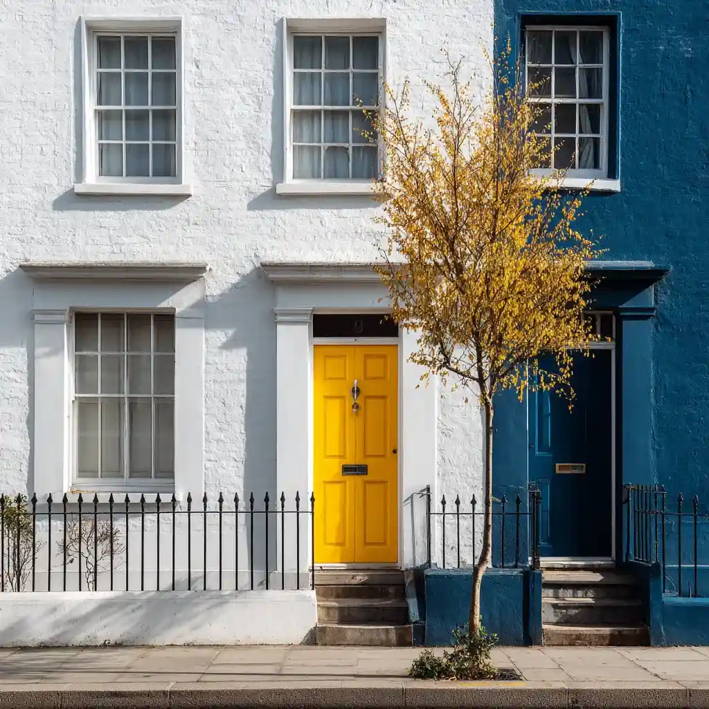 London flat with yellow front door