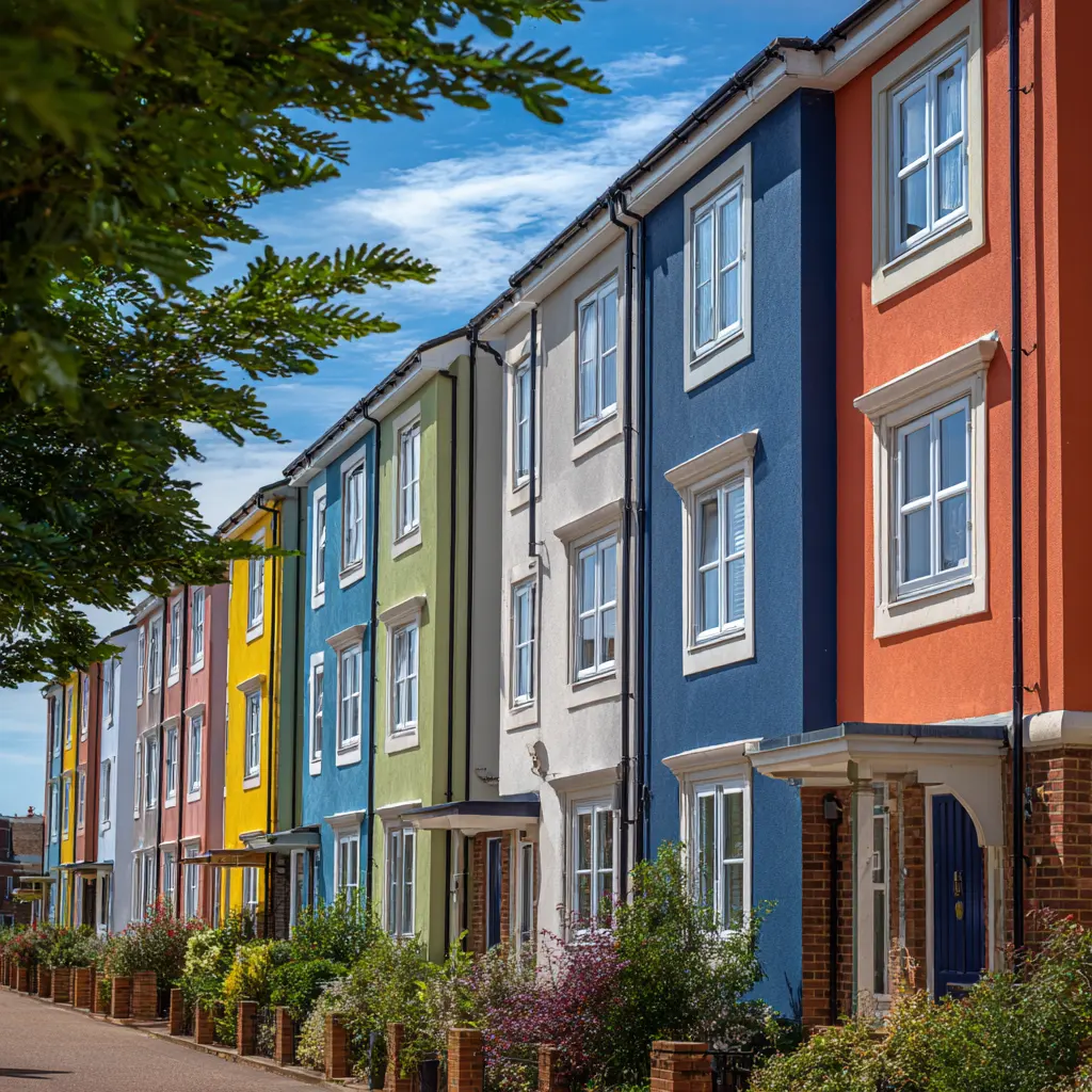 Row of brightly coloured maisonettes
