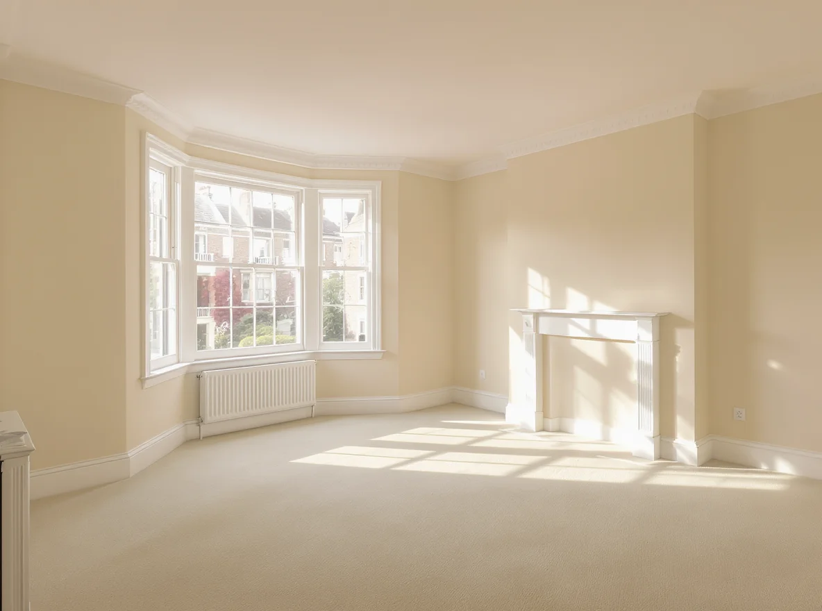 Interior of a London ex-council flat lounge with generous proportions