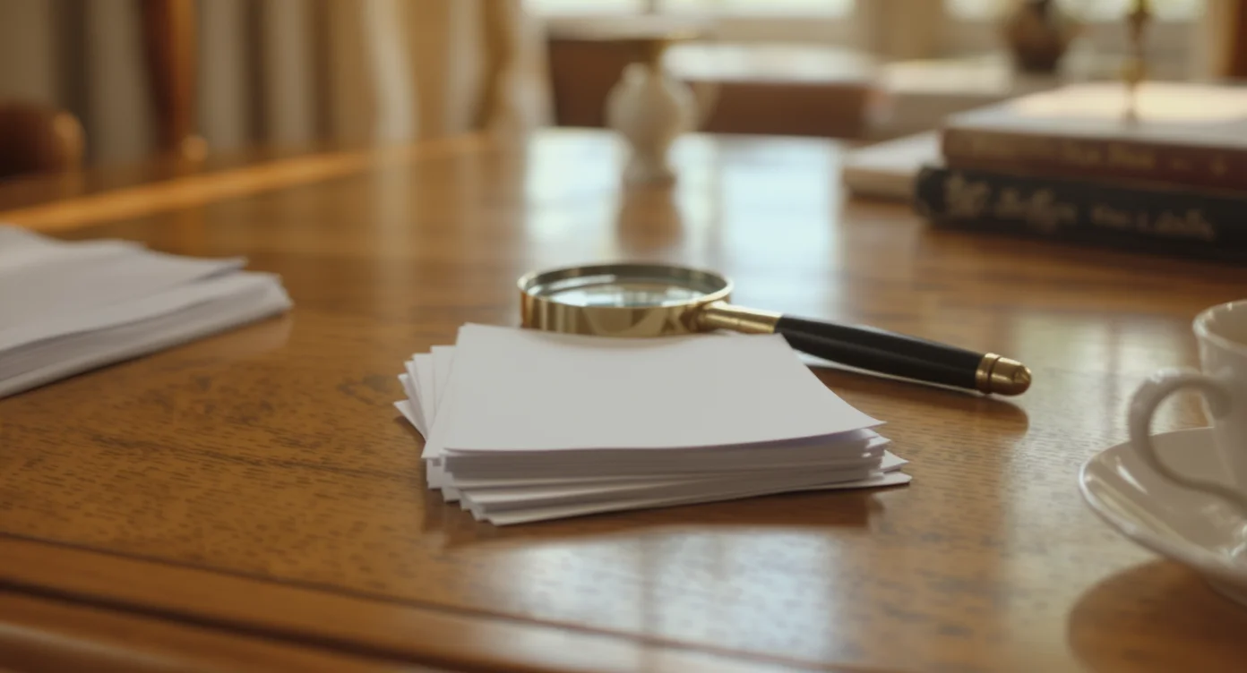 A magnifying glass on a stack of index cards, representing common seller questions