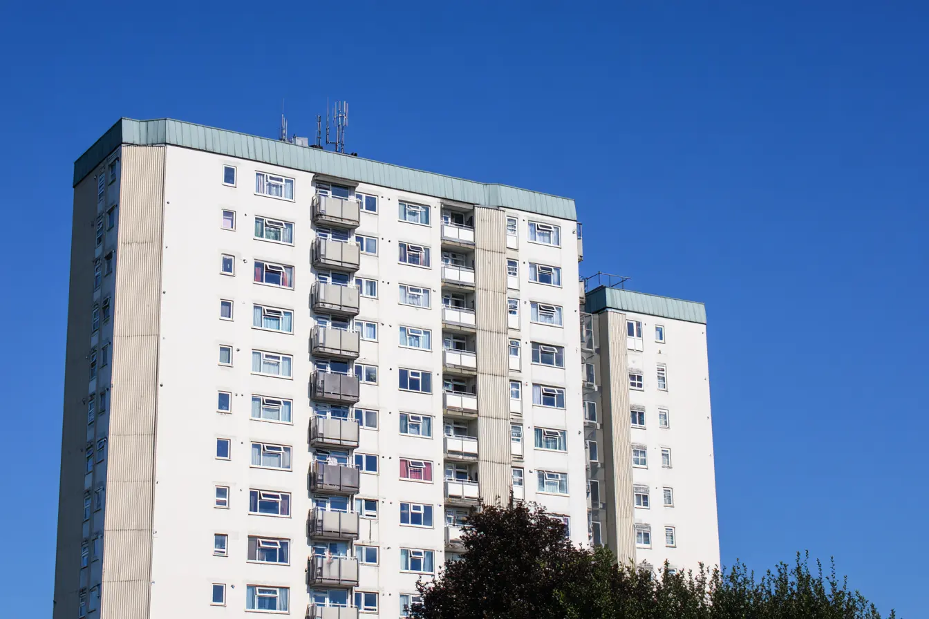 High-rise council block with right-to-buy flats
