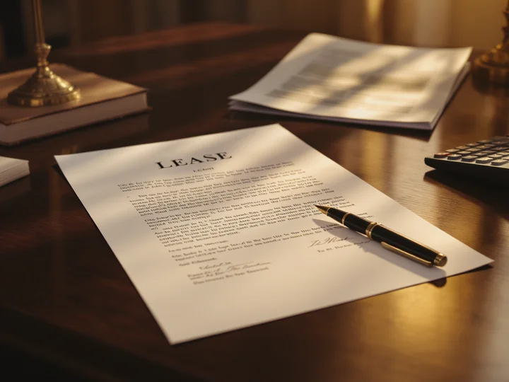 A formal lease document and fountain pen on a solicitor's desk