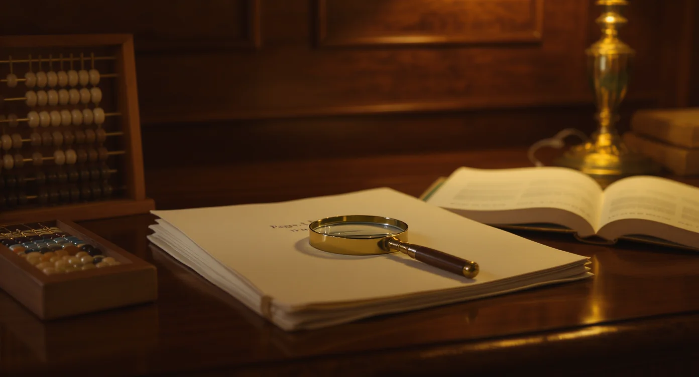 A magnifying glass on a closed legal folder, representing checking lease details