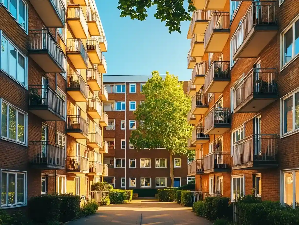Flats in London on a bright sunny day