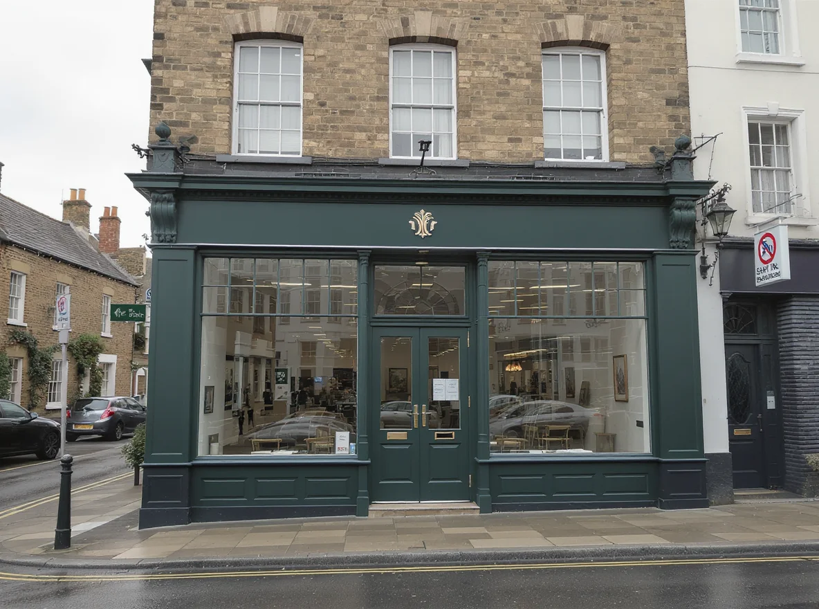 A traditional UK high-street building society frontage with dark green fascia, large windows and sash windows above