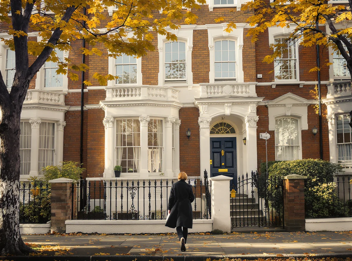 A flat owner walking up the path to the front door of a London Victorian leasehold flat conversion
