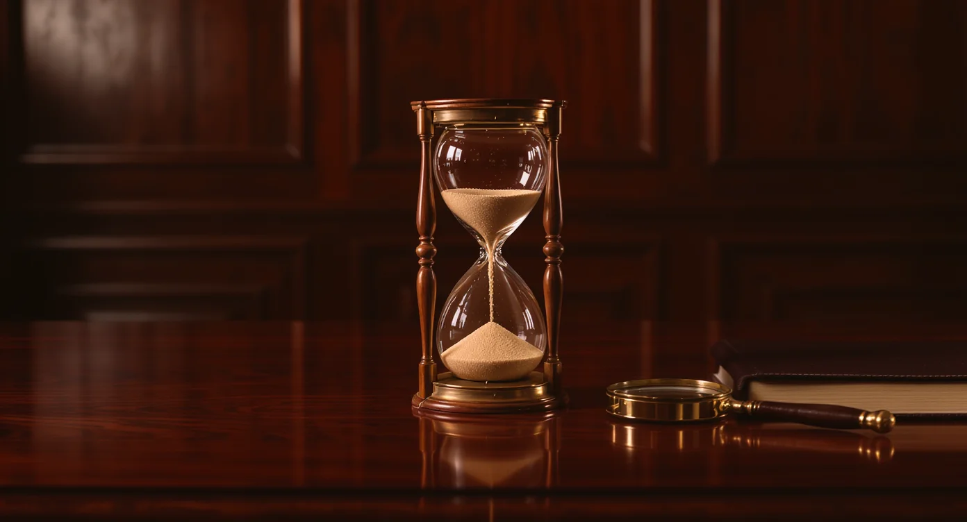 A brass hourglass with sand draining, representing time-sensitive mistakes on short lease sales