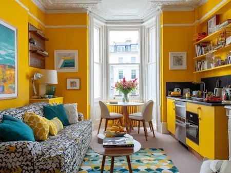 Studio flat in London, tidy and well presented, with yellow walls