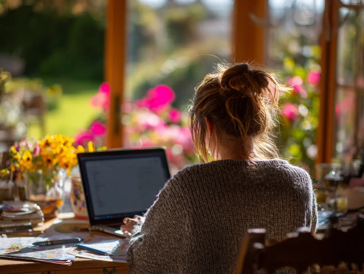 Woman at home on laptop