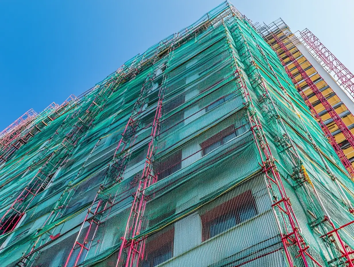 High rise block of flats with scaffolding undergoing remediation work High rise block of flats with scaffolding undergoing remediation work